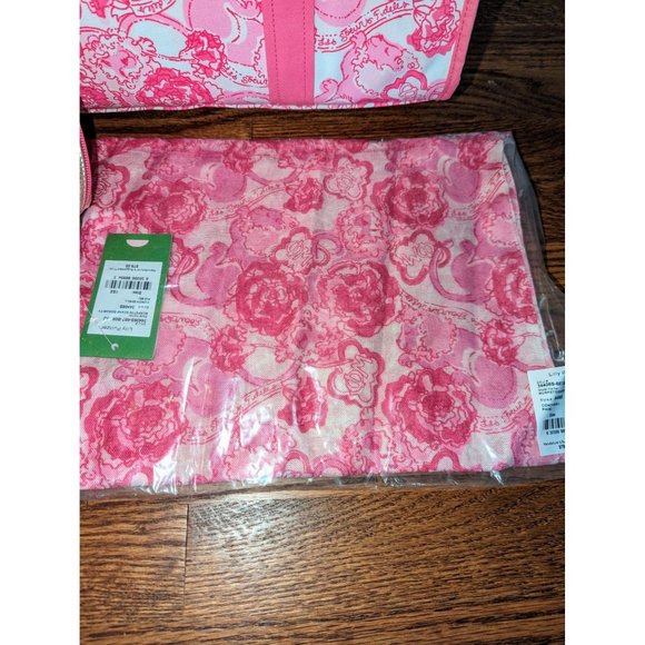 NWT Lilly Pulitzer Pink Phi Mu Patterned Bundle - Tote, Makeup Bag, Scarf - Picture 3 of 15